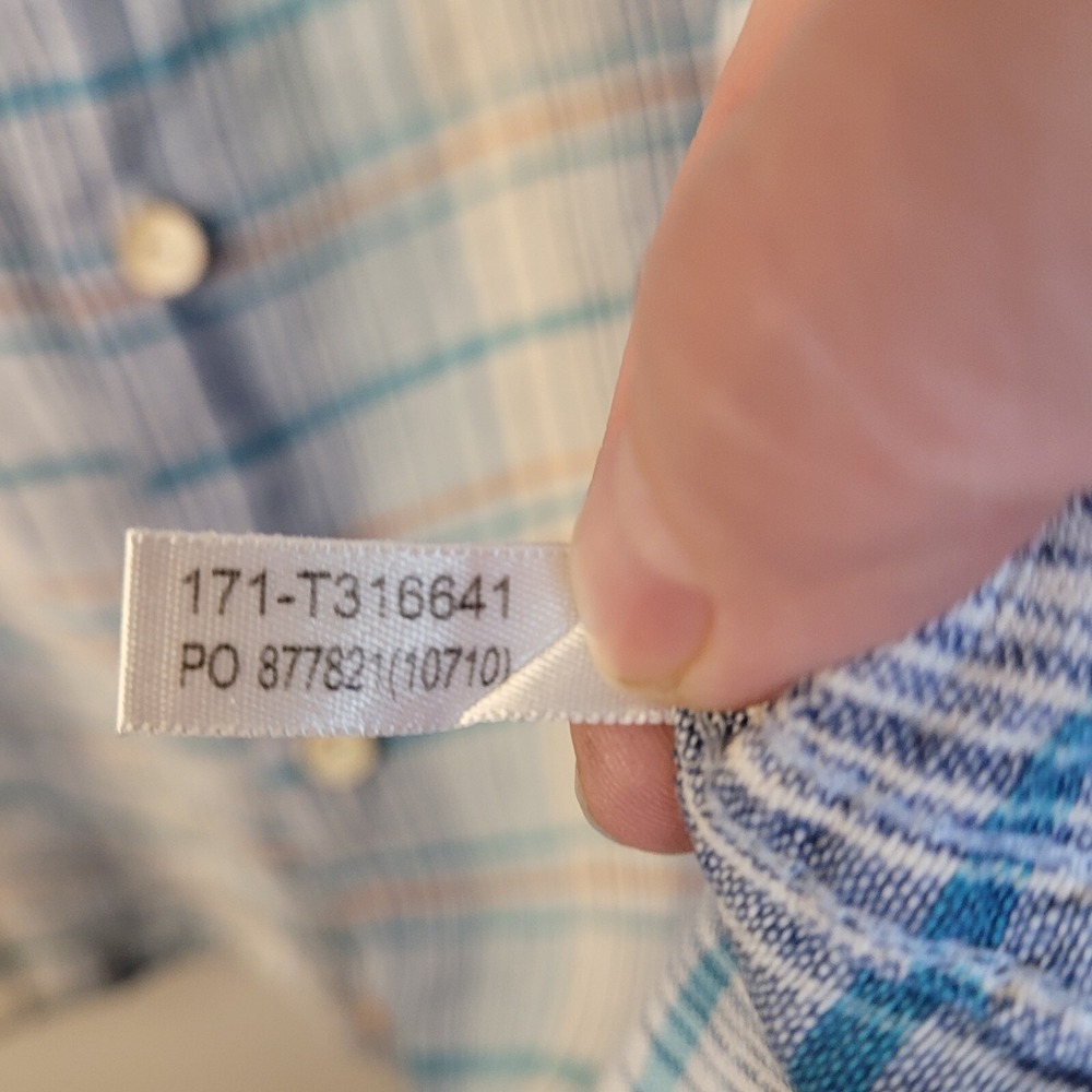 Tommy Bahama Mens 100% Linen Striped Shirt Size L Wooden Button Front Blue Orang - Picture 7 of 9